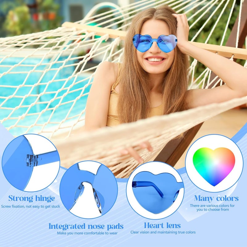 NACHLYNN 10 أزواج من نظارات الشمس على شكل قلب للنساء بدون إطار نظارات قلبية ملونة لملابس الكوسبلاي (أزرق) - Image 4